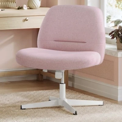 Abbildung von SONGMICS HOME Schneidersitz Stuhl, Schminkstuhl, Drehstuhl ohne Armlehnen, Schreibtischstuhl, breite Sitzfläche, modern, mit Kreuzfuß, höhenverstellbar, Wippfunktion, pastellrosa OBG046R01
