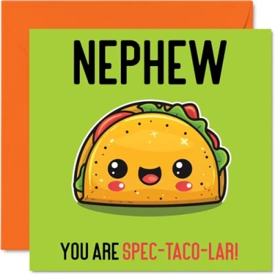 Abbildung von Stuff4 Geburtstagskarte für Neffen Spec Taco lar lustige von Onkel, Tante, Neffe, Geburtstagsgeschenke, 145 mm x mm, Witz Grußkarten Männer und Ihn