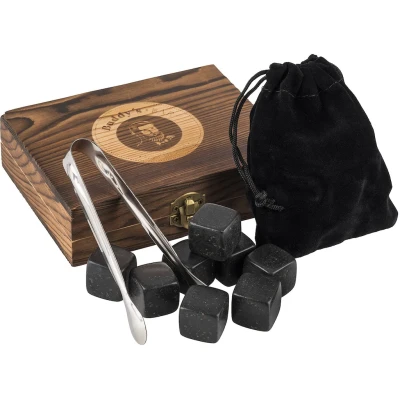Abbildung von Buddys Eisform, (Set), (Kühlsteine), Whiskey Steine Set, inkl. Holzkiste und Zange