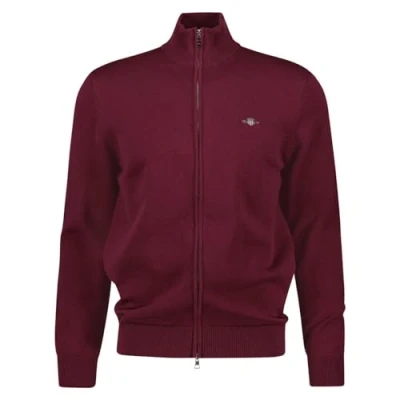 Abbildung von GANT Herren Casual Cotton Zip Cardigan Strickjacke, Wine RED, Medium