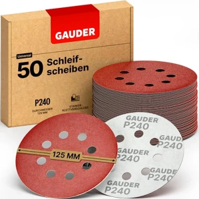 Abbildung von GAUDER Schleifscheiben für Exzenterschleifer Ø 125mm 50 Stück Schleifpapier Klett 8 Loch Schleifblätter rund Körnung P240