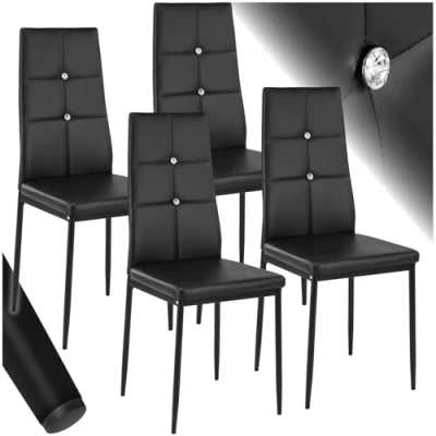 Abbildung von tectake® 4er Set Stühle Esszimmer, 4X bequemer Stuhl Kunstleder mit Glitzersteinen, Esszimmerstühle, Polsterstuhl für Wohnzimmer, Dining Table, Küchentisch, Essstühle, hohe Rückenlehne schwarz
