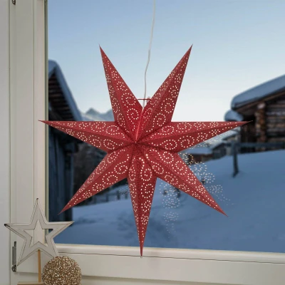 Abbildung von STAR TRADING LED Stern Papierstern Leuchtstern Faltstern 7 zackig hängend 60cm mit Kabel rot