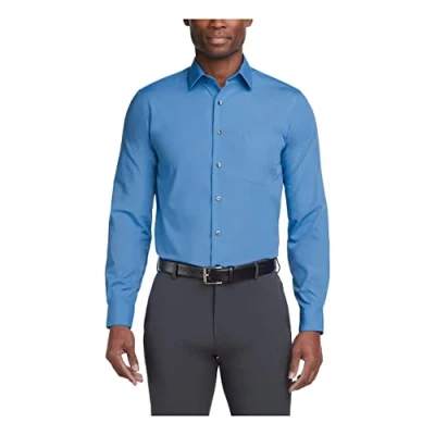 Abbildung von Van Heusen Herren Popeline, Normale Passform, Fester Spitzkragen Klassisches Hemd, Pacifico, 43 cm Hals 81 84 Ärmel
