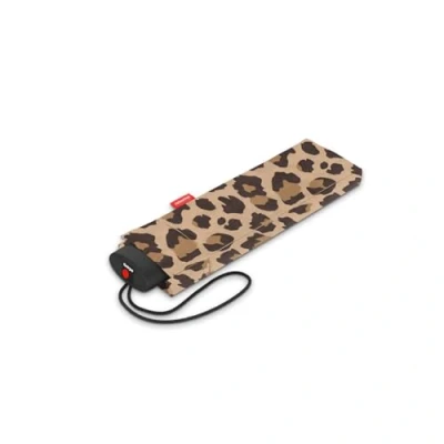 Abbildung von reisenthel umbrella pocket mini leo macchiato Extrem leichter und flacher Taschenschirm aus recycelten PET Flaschen Mit großem Schirmdach