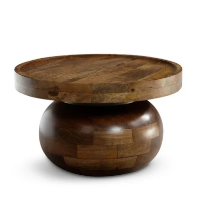 Abbildung von FINEBUY Couchtisch FB102673 (50x50x30,5 cm Sofatisch Mango Massivholz Walnuss), Wohnzimmertisch Rund, Kaffeetisch Modern