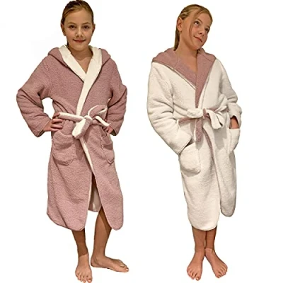 Abbildung von HOMELEVEL Kuschelfleece Bademantel für Kinder Sherpa Morgenmantel mit Taschen Schalkragen Gürtel Wende Kinderbademantel Jungen und Mädchen