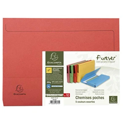 Abbildung von Exacompta 46970E 10er Pack Recycling Aktenmappen Forever mit Verschlußklappe für DIN A4 Blauer Engel Sammelmappe Einschlagmappe farbig sortiert