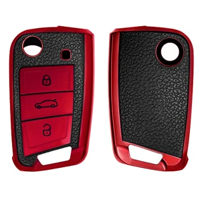 Abbildung von kwmobile Autoschlüssel Hülle kompatibel mit VW Golf 7 MK7 3 Tasten Schlüsselhülle Cover Rot Schwarz