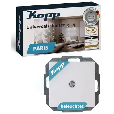 Abbildung von Kopp Paris Universalschalter (Aus Wechsel Schalter), beleuchtet, IP20, arktis weiß, 250V , 650693083