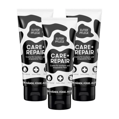 Abbildung von EUTERPFLEGE 3x Pflegecreme, intensive Pflege für trockene Haut, Feuchtigkeitscreme Hand und Körper, parfümfrei, Allergiker geeignet, 100ml