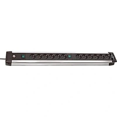 Abbildung von Brennenstuhl Premium Alu Line, Steckdosenleiste 12 Fach Steckerleiste aus hochwertigem Aluminium (mit 2 Schaltern und 3m Kabel, Made in Germany) Silber/schwarz