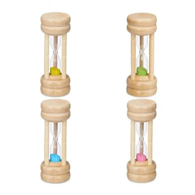 Abbildung von Relaxdays Sanduhren Set, 4 teilig, Kurzzeituhr, Laufzeiten, HxD: 10 x cm, Kinder Zahnputztimer, Eieruhr Sand, bunt
