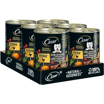 Abbildung von Cesar Adult Hundenassfutter Natural Goodness, 6 Dosen, 6x400g Ausgewogenes Premium Hundefutter nass, reich an Huhn, mit natürlichen Zutaten hergestellt