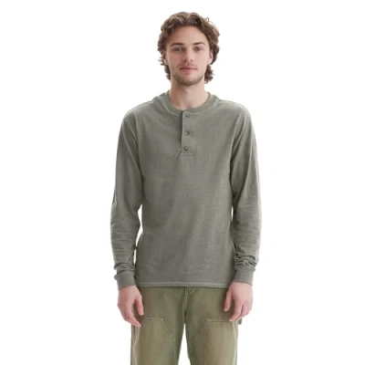 Abbildung von Hanes Herren T Shirts, BeefyT Henley Baumwolle Langarmshirts, Kieselstein Crossdye, Klein