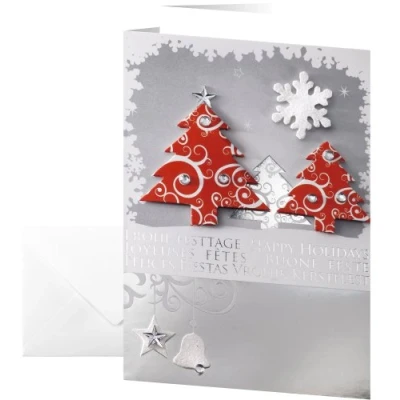 Abbildung von SIGEL DS454 Handmade Weihnachtskarten Set mit Umschlag DIN A6 10 Stück Einlageblatt und 3D &quot;Three Trees&quot; ideal zum Bedrucken