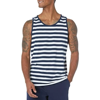 Abbildung von Amazon Essentials Herren Tanktop, Normale Passform, Marineblau Weiß Streifen, L
