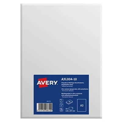 Abbildung von Avery a3l004 10 Pack Etiketten Anzeige aus Polyethylen A3 420 x 297 mm weiß