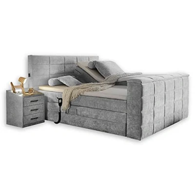 Abbildung von Stella Trading DENVER 6 Boxspringbett 180x200 elektrisch verstellbar, Silber Bequemes Doppelbett mit motorisierter TV Halterung 202 x 123 240 cm (B/H/T)