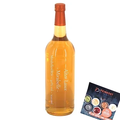 Abbildung von Alter Laux Mirabelle 1 Liter 40% Mirabellenlikör mit Rezeptheft