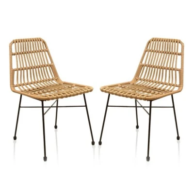 Abbildung von Lycce Gartenmöbel Balkonmöbel Esszimmerstühle Gartenstuhl Leon Poly Rattan Natur 2er Set