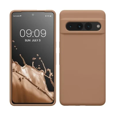 Abbildung von kwmobile Hülle kompatibel mit Google Pixel 7 Pro Silikon Handy Case Handyhülle weiche Oberfläche kabelloses Laden Cappuccino