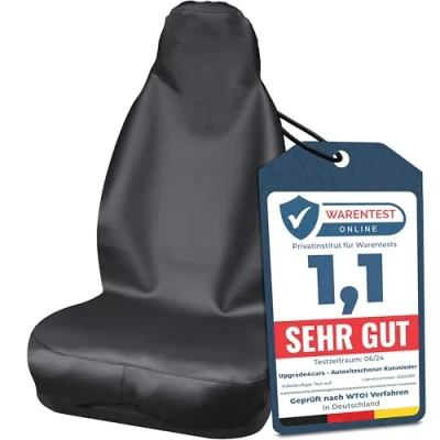 Abbildung von Upgrade4cars Autositzauflage wasserdichter Autositzschoner für Vordersitze, Kunstleder, 1 tlg., Fahrersitz Schonbezug Werkstatt, Arbeit, Sport usw., Autositz Auflage Universal, Auto Sitzbezug vorne in Schwarz
