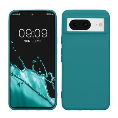 Abbildung von kwmobile Hülle kompatibel mit Google Pixel 8 weiches TPU Silikon Case Cover geeignet für kabelloses Laden Petrol matt