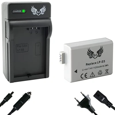 Abbildung von SK Akku Canon LP E5 1120mAh + Ladegerät Charger für EOS 450D 500D 1000D // Rebel T1i XS XSi Kiss F X2 X3