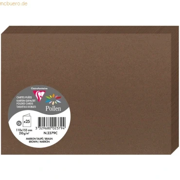 Abbildung von Clairefontaine 2379C Packung mit 25 Karten Pollen, Format C6 11x15,5cm, 210g, gefaltet, ideal für Ihre Einladungen und Korrespondenz, Maulwurfsbraun, 1 Pack