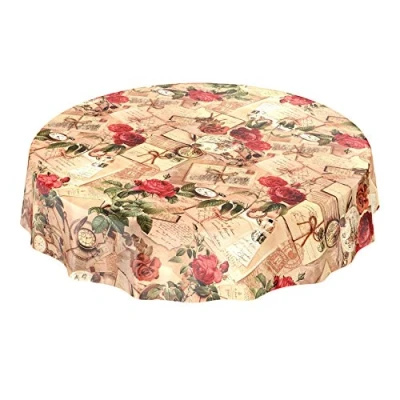 Abbildung von ANRO Tischdecke Wachstischdecke Wachstuch Wachstuchtischdecke Landhaus Rosen Briefe Rund 140cm