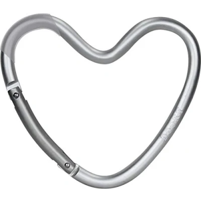 Abbildung von Original Dooky Universalhaken herzförmig für Babywagen oder Baggy Kinderwagenhaken den Alltag und Aufhängvorrichtung Kinderwagen, silber