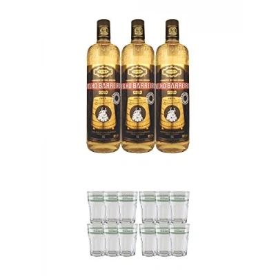 Abbildung von Velho Barreiro Gold Cachaca 3 x 1,0 Liter + Caipirinha Glas 6 Stück