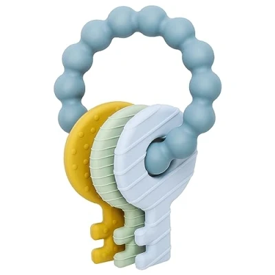 Abbildung von Beißring für Babys,Beißring Schlüssel Babys, BPA Frei Baby Spielzeug Schlüssel, Nom Zahnungshilfe Babys ab 3 Monate Beissring in Blau