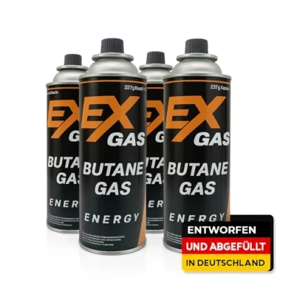 Abbildung von EXGAS, Gaskartusche, Gaskartuschen, Butan, MSF 1a Bajonett Ventil, 227g, Gaskocher, Campingkocher, Unkrautbrenner, Universaldruckgasdose, Camping, BBQ, Heimwerken, DIY (24 Kartuschen)