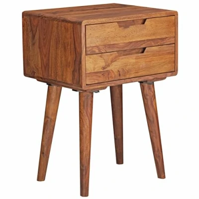 Abbildung von FINEBUY Nachttisch FB51403 (47x66x36 cm Sheesham Massivholz Nachtschrank Hoch), Nachtkästchen Boxspringbett, mit Schub