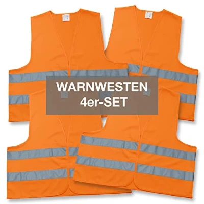 Abbildung von 4business 4 Stück Kfz Warnweste orange EN ISO 20471 Klasse 2 für Erwachsene Unisize TÜV geprüft waschbar