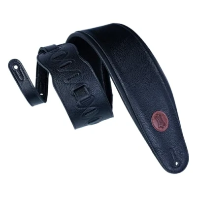 Abbildung von Levy&#039;s Leathers MSS2 4 XL BLK Gitarrengurt aus Leder, 11,4 cm, extra lang und gepolstert, verstellbar von 94 160 Schwarz