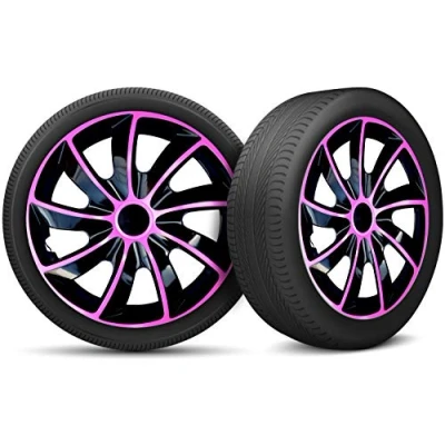 Abbildung von Auto Radkappen Radzierblenden 4er Set passend für alle Stahlfelgen Einstellbarer Sicherungsring 14 Zoll Schwarz Rosa Pink