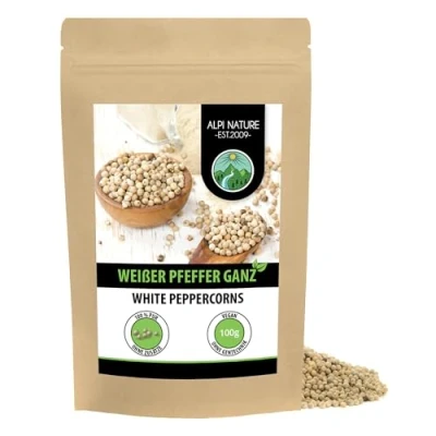 Abbildung von Pfeffer weiß ganz (100g), Pfefferkörner 100% naturrein, natürlich ohne Zusätze, vegan, Weisser