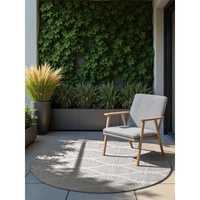 Abbildung von Hanse Home Northrugs Liora In &amp; Outdoor Teppich Rund Modern Modernes Flachgewebe, Wendeteppich mit Floral Design, ÖKO TEX Wetterfest UV beständig für Balkon, Terrasse, Garten Weiß Grau, ⌀160cm
