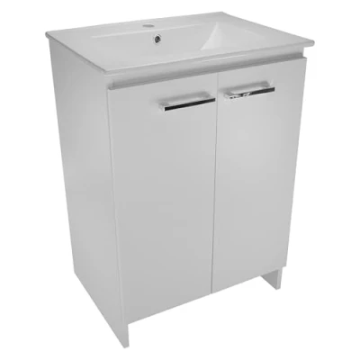 Abbildung von paplinskimoebel Waschtisch mit Unterschrank Waschbeckenunterschrank in weiß Waschbecken für Badezimmer Badezimmerschrank Standmöbel Zwei Türen Br.60cm x H:87cm T:46 cm