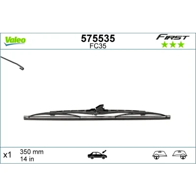 Abbildung von Scheibenwischer Valeo First 575535 350mm Standard Hakenbefestigung FORD: Focus Mk1 Schrägheck, Granada Kombi, MONDEO 2 HONDA: CIVIC 6 Hatchback