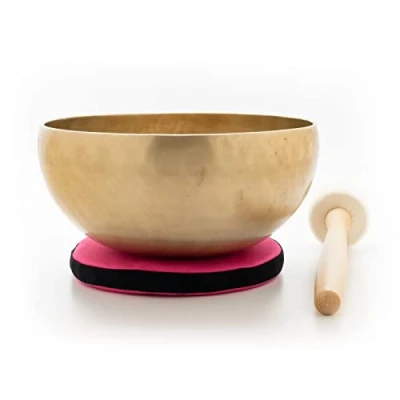 Abbildung von Universalklangschale, inklusiv pink schwarzem Kissen sowie einem Holz / Filzklöppel 2140 L , Klangschalen Set aus Nepal, Handarbeit