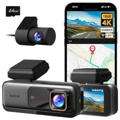 Abbildung von BOTSLAB Dashcam Auto Vorne Hinten, 4K GPS mit WiFi, Dual Autokamera 64GB SD Karte, ADAS, Nachtsicht, 170Weitwinkel, WDR, 2,45&quot; IPS, 24/7 Parküberwachung, Loop Aufnahme