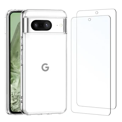 Abbildung von NEW&#039;C Hülle für Google Pixel 8 Ultra Transparent Silikon Weiches TPU Gel und 2 x Panzer Schutz Glas Kratzfest