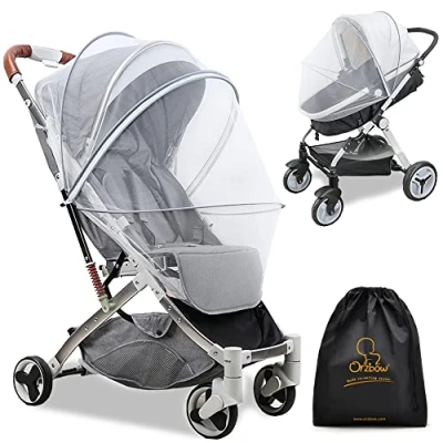 Abbildung von Orzbow Universal Insektenschutz für Kinderwagen,Reißfest Moskitonetz Buggy mit Tasche,Atmungsaktiv Fliegennetz Reisebett Gummizug,3D Unterstützung und Zweiwege Reißverschluss (Grau)
