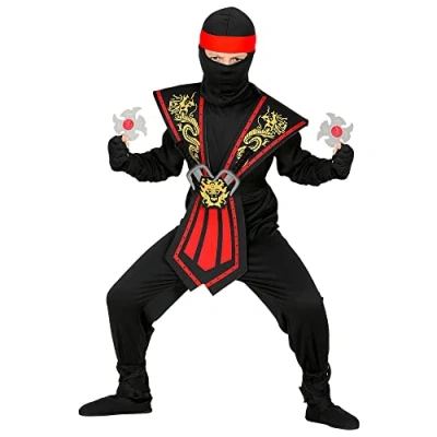 Abbildung von Widmann S.r.l. Kostüm Ninja mit Zubehör für Kinder Rot Schwarz, Japan Krieger Kämpfer Anzug