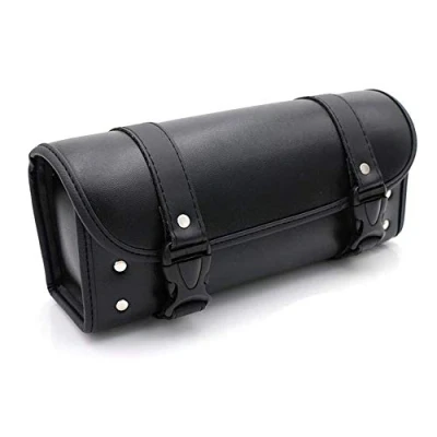 Abbildung von evomosa Motorrad Taschen, Motorräder PU Leder Werkzeugtasche Satteltasche für Sportster Softail Dyna Gabel Tasche Sissy Bar Lenkertasche Schwarz