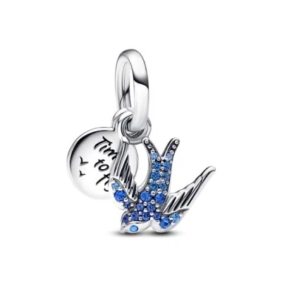 Abbildung von Pandora Sparkling Swallow &amp; Quote Double Dangle Charms Charm, Damen, Größe: One Size, Sterling silver